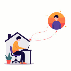 A modern individual works diligently from their home office, connecting virtually with a colleague or client through digital communication platforms.