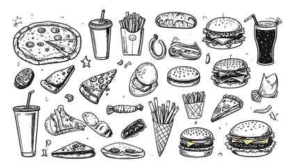 Hand-drawn collection of fast food items (1)