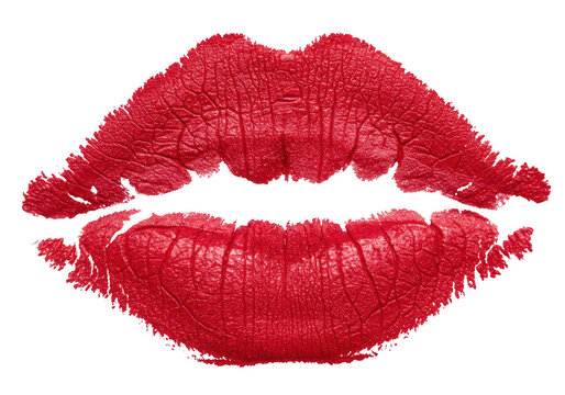 Red lipstick kiss print on a transparent background symbolizing love and beauty