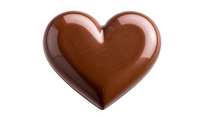 A decadent chocolate heart, gleaming with richness against a pure white backdrop, symbolizing love