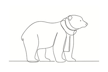 Minimalist single line drawing a polar bear wearing a scarf animal wildlife