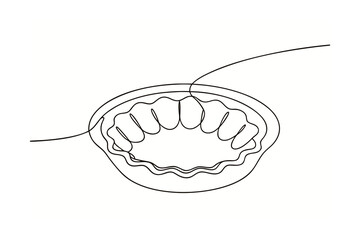 Minimalist single line drawing a rustic pie with crimped edges food baking