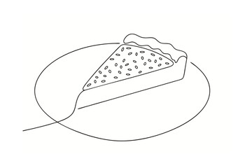 Minimalist single line drawing a slice pie a plate food dessert
