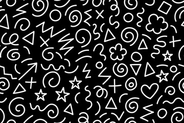 Fun black kid line doodle basckgraund. Creative minimalist style art background for children or trendy design with basic shapes.