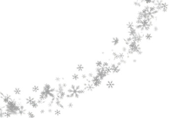 Abstract swirling pattern of delicate snowflakes isolated on transparent background, representing winter and the holiday season