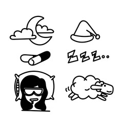 hand drawn doodle sleep icon illustration collection cartoon