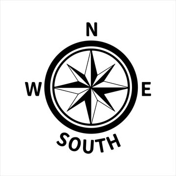 Black Compass Rose with Cardinal Directions and South Label navigation north