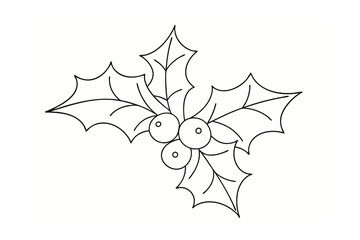 Minimalist single line drawing holly leaves berries leaf berry