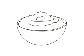 Minimalist single line drawing mashed potatoes in a bowl food
