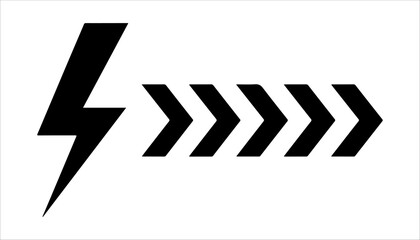 Black Lightning Bolt and Arrow Chevron Graphic on White Background thunderbolt electricity