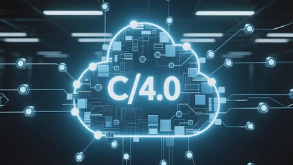 Obraz premium Digital Cloud with C/4.0 Text and Circuitry Design