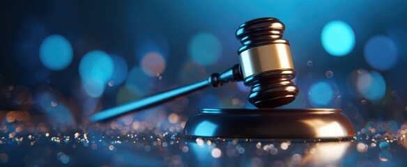 The elegant gavel representing justice and legal authority in a courtroom setting.