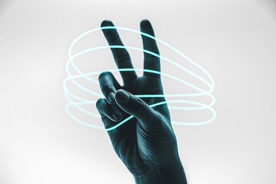Dynamic hand gesture with glowing futuristic light trails symbolizing innovation and progress in technology and business - Powered by Adobe