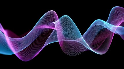 Fototapeta premium Abstract wave patterns in vibrant pink and blue tones on a dark background create a mesmerizing visual effect.