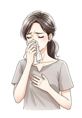 悲しむ女性のイラスト素材涙、ハンカチ、感情表現