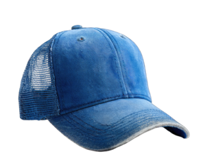 Blue distressed baseball cap with mesh back