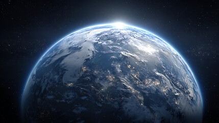 High - Definition Realistic Image of Earth from Space with Continents, Oceans, Clouds and Atmosphere, Cosmic Perspective