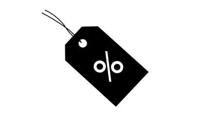 Discount tag with slash percentage, black silhouette, transparent background,
