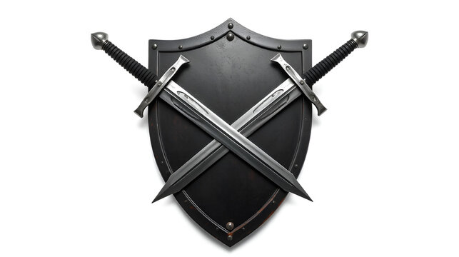 Medieval shield with two crossed swords isolated on white background