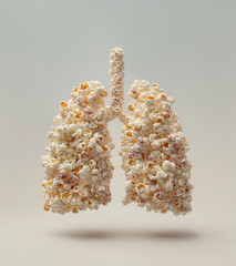 Realistic Representation of Lungs Crafted from Popcorn on Clean Background with Detailed Texture and Shape Resembling Actual Lungs
