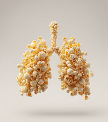 Realistic Representation of Lungs Crafted from Popcorn on Clean Background with Detailed Texture and Shape Resembling Actual Lungs
