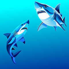 great blue white shark vector illustration