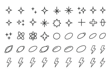 Decorative cosmic symbols and shapes designed for various creative projects and graphic designs