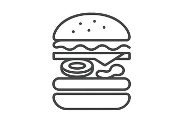 Delicious layered burger with cheese, onion, and pickles presented on a clean background