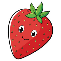 Obraz premium Cute Strawberry Cartoon with Smiling Face on White Background