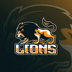 Lion mascot logo design vector. Angry lion illustration for sport and esport team.
