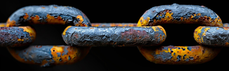 Close-Up of Rusty Industrial Chain Links Against Black Background