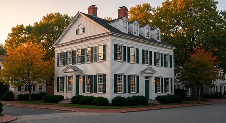 Georgian house exterior low angle in summer with glass finish under dawn - Stunning Outdoor View