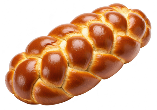 Freshly baked challah bread, a traditional jewish sweet bread, isolated on transparent background