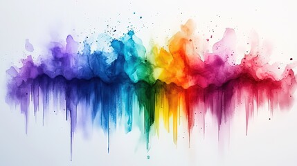 Fototapeta premium Vibrant Rainbow - Hued Watercolor Blot with Dripping Effect on White Background 