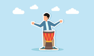 Young man playing traditional kendang drum musical instrument illustration for appreciation of music day or music festival celebration