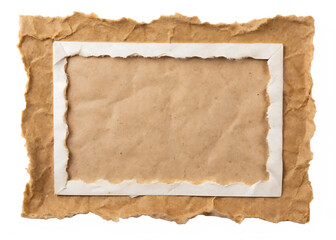Fototapeta premium Torn Paper Texture: Elegant White Frame on Brown Kraft isolated on white background PNG.AI Generated.