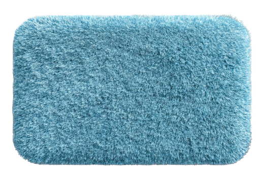 Soft, light teal rug; rectangular, plush texture