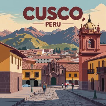 Cusco Peru Retro Travel Poster