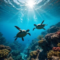 Coral Reef With Sea Turtles