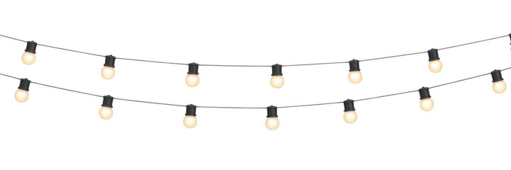 Two strings of oval shaped christmas lights isolated on transparent background