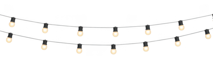 Two strings of oval shaped christmas lights isolated on transparent background