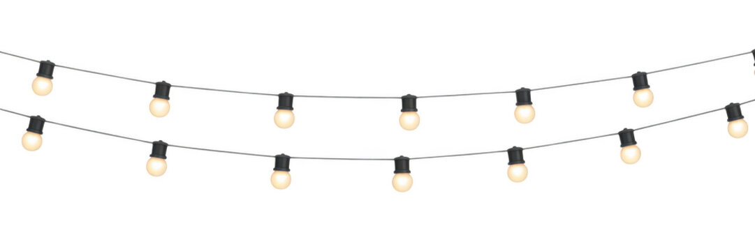 Two strings of oval shaped christmas lights isolated on transparent background