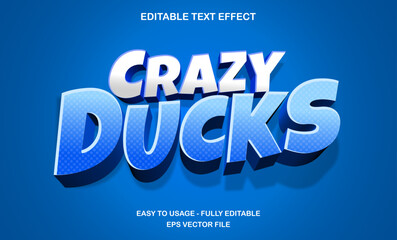Crazy ducks 3d editable text effect, fun cartoon playful blue typography
