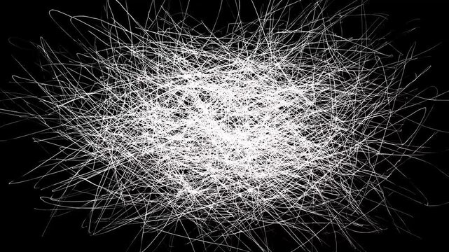 Monochromatic animation of white pencil doodle scribble lines on grunge textured photocopy paper. 4K Overlay Seamless loop.