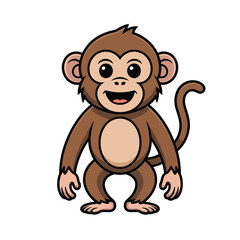 Cute cartoon monkey standing and smiling with a happy expression