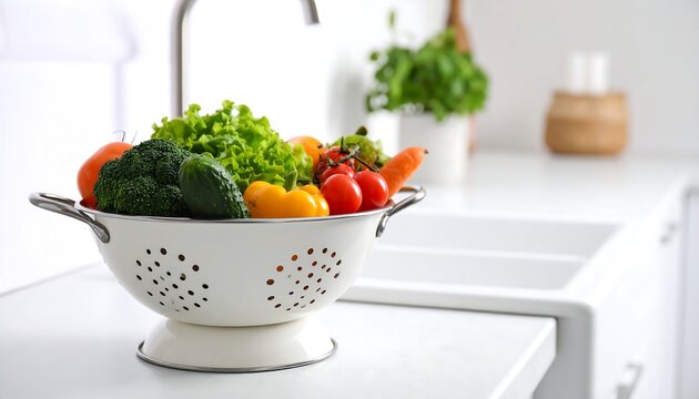 Assortment of Fresh Vegetables in Colander Ready for Cooking Preparation - Powered by Adobe