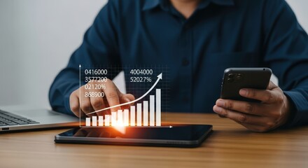 3d icon of businessman analyzing financial data with growth chart on tablet