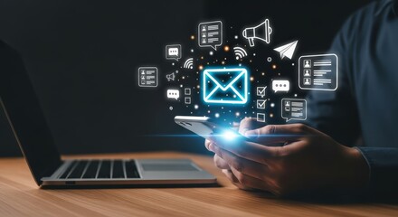 3d icon of digital marketing and communication concept with email and icons