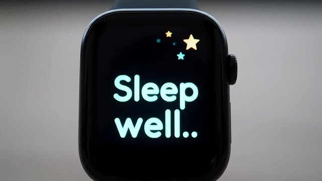 Smartwatch sleep tracker displays "Sleep well" against a neutral background