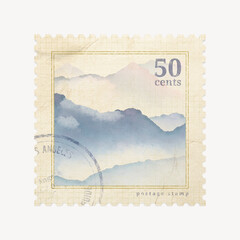 Fototapeta premium Watercolor landscape postage stamp graphic